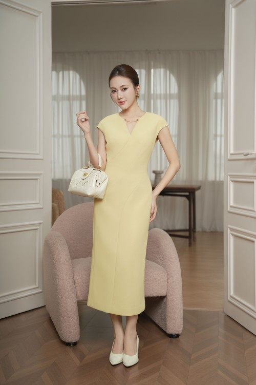 Sixdo Yellow Woven Pencil Dress